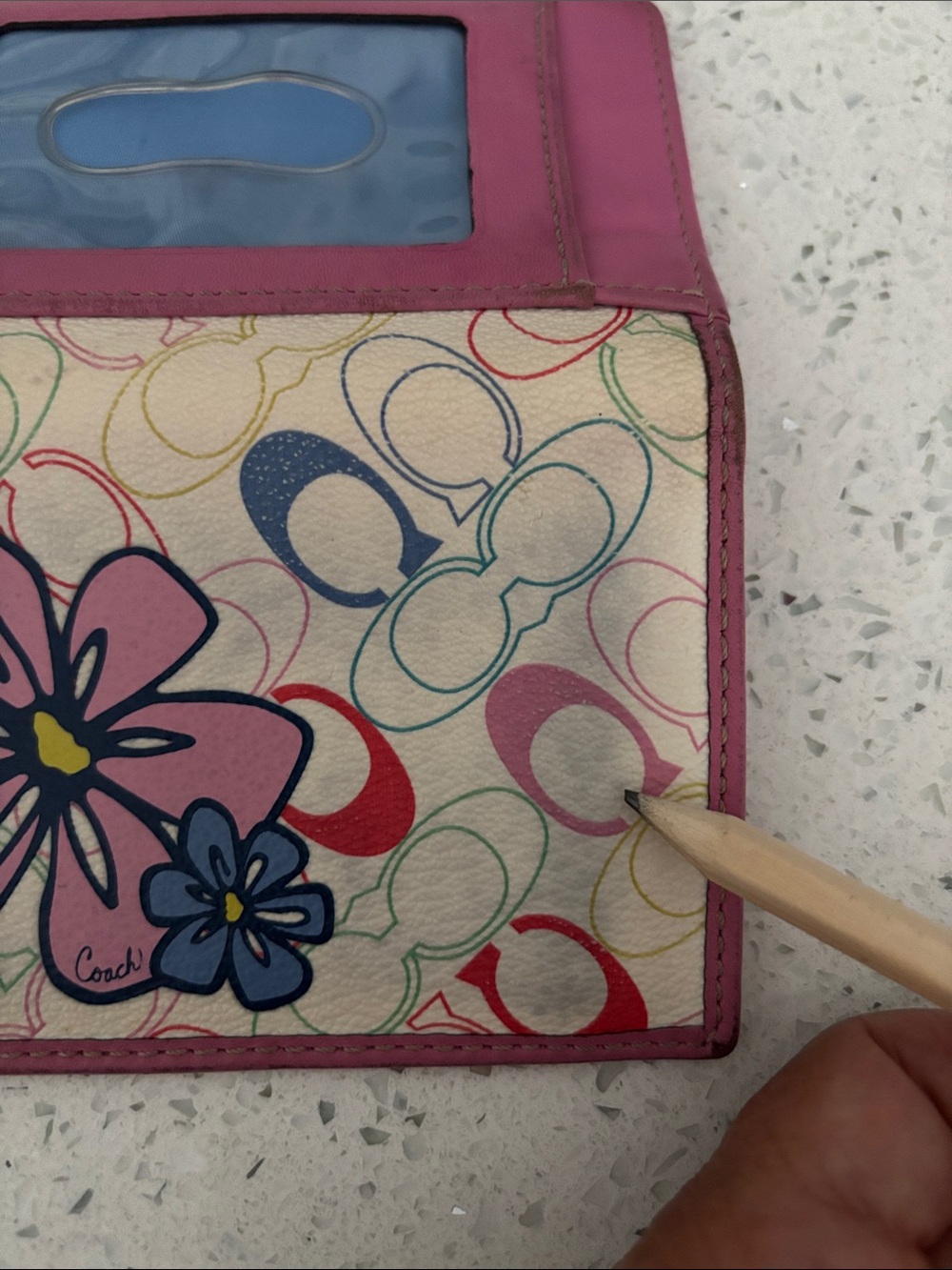 Rare Vintage Coach Multicolor Floral Signature Card Holder Wallet Case Pink Trim - Picture 13 of 13